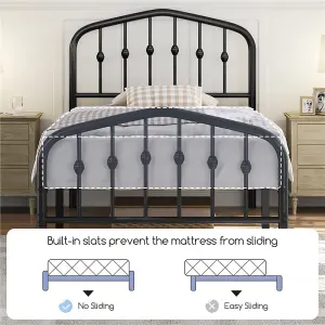 Yaheetech Black 3ft Single Metal Bed Frame with Arched Headboard and Footboard