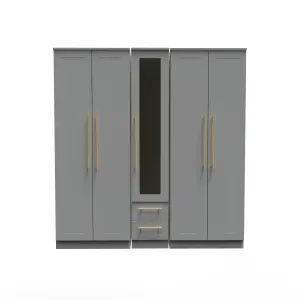 Helmsley Tall 5 Door 2 Drawer 1 Mirror Wardrobe in Dusk Grey (Ready Assembled)