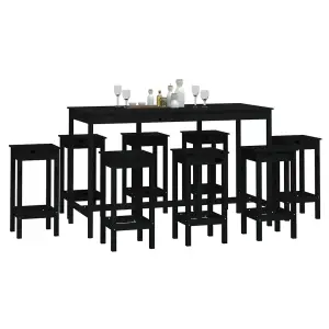 Berkfield 9 Piece Bar Set Black Solid Wood Pine