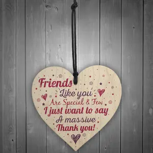 Red Ocean Friendship Best Friend Gift Handmade Hanging Wooden Heart Plaque Birthday Christmas Thank You Gift For Friend