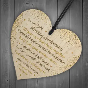 50th Gold Wedding Anniversary Gift For Husband Wife Wooden Heart Special Keepsake