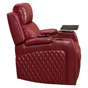 Electric Recliner Armchair & Cinema Seat with Cup Holders and Massage in Red Leather Aire - Venice Series One