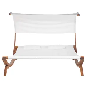 Sun Lounger with Cushion Wood Off-White TERAMO