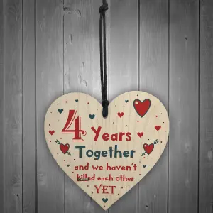 Funny Rude 4th Anniversary Gift For Husband Wife Gift For Him Her Wooden Heart