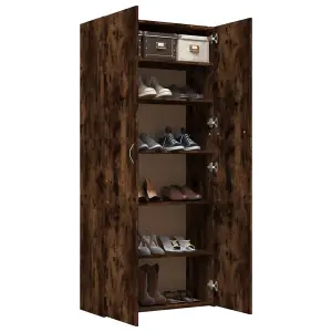 Berkfield Shoe Cabinet Smoked Oak 80x35.5x180 cm Engineered Wood