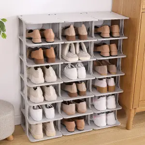 6-Tier 6-Pair Off-White Stackable Plastic Shoe Rack Shoe Storage Organizer for Closet Bedroom Entryway