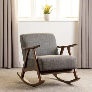 Kendra Rocking Chair in Grey Fabric with Wooden Frame