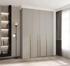 Elegant Como 3 Cashmere Hinged Door Wardrobe H2460mm W1800mm D500mm, Four Doors, Sixteen Shelves, Two Hanging Rails, Gold Handles