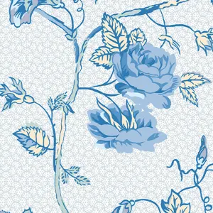 Laura Ashley Rambling Rector Blue Sky Floral Smooth Wallpaper Sample