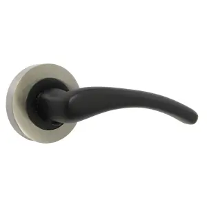 Zena Door Handle Modern Design Matt Black Lever on Satin Rose Internal + Latch & Hinges