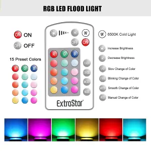 ExtraStar 20W LED Flood Light RGB remote IP65