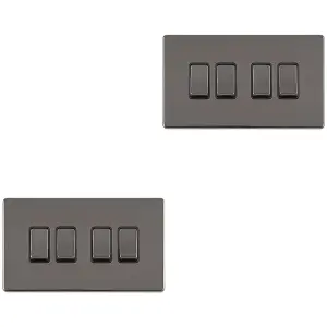 2 PACK 4 Gang Quad Light Switch SCREWLESS BLACK NICKEL 2 Way 10A Slim Rocker