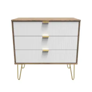 Linear Ready assembled Matt white dark oak effect 3 Drawer Chest of drawers (H)695mm (W)765mm (D)415mm