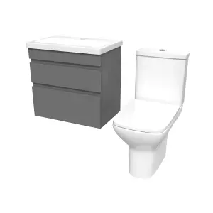 Nes Home 600mm Wall Hung Drawers Vanity Unit Steel Grey & Rimless Toilet Set