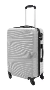 LUGGIT 3 Pcs Travel Lightweight Trolley Luggage Suitcase Set, Hard Shell - Rippled Silver White