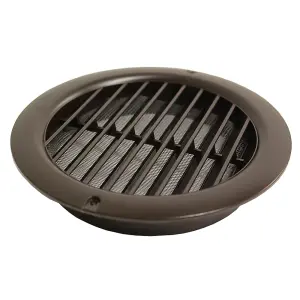 Kair Brown Circular Vent 158mm Dimension Wall Grille with Fly Screen and 125mm - 5 inch Round Rear Spigot