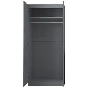 FWStyle Dark Grey 2 Door Double Wardrobe Push Open Soft Close Scratch Resistant