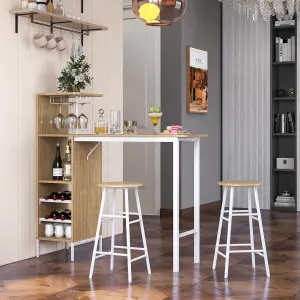 Costway 3PCS Bar Table Chair Set Industrial Dining Table Stools w/ Glass Holders & Wine Racks