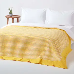 Homescapes Cotton Gingham Check Yellow Throw, 150 x 200 cm