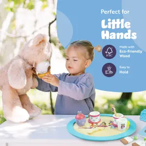 Bluey Wooden Tea Party Set 18 Piece Pretend Play Set FSC Certified Eco-Friendly Toy for Kids Aged 3+