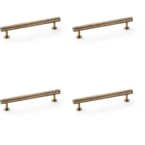 4 PACK - Hammered T Bar Pull Handle - Antique Brass - 160mm Centres SOLID BRASS Drawer