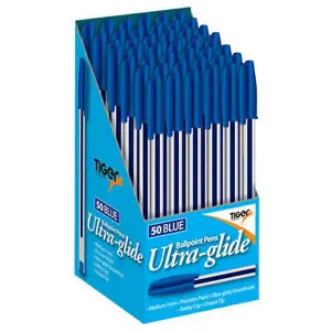 Tiger Stationery Ultra Glide Ballpoint Ink Pens Blue (Box of 50)