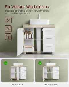 VASAGLE Under Sink Bathroom Cabinet, Storage Cabinet, with 3 Drawers, Compartments Behind the Door, Cloud White and Natural Beige