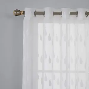 Deconovo Jacquard Sheer Curtains Tulle Water Drop Semi Transparent Net Eyelet Voile Curtains for Bedroom 55 x 71 Inch White 1 Pair