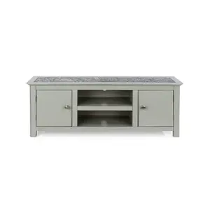 Perth 2 door wide TV unit, grey with stone insert top