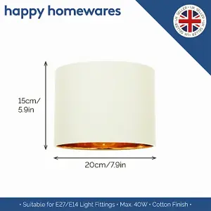 Modern Soft Cream Cotton Fabric Small 8 Lamp Shade with Shiny Copper Inner