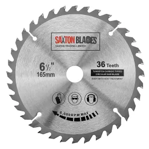 Saxton TCT16536TSK TCT Circular Saw Blade 165mm x 36 teeth x 20mm Bore & 16mm Ring