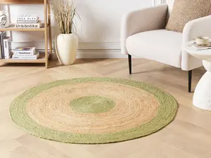 Round Jute Area Rug 140 cm Beige and Green YAYALAR