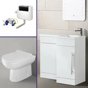 Nes Home Raven RH 900mm Vanity Basin Unit, WC Unit & Desone Back to Wall Toilet White