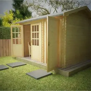 12ft x 8ft (3.65m x 2.43m) Storage 44mm Wooden Log Cabin (19mm Tongue and Groove Floor and Roof) (12 x 8) (12x8)