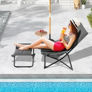 Costway Patio Folding Sling Chair Outdoor Portable Lounge Chair with Footrest