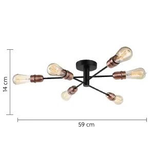 Harper Living Black and Copper 6-Light Ceiling Spotlight