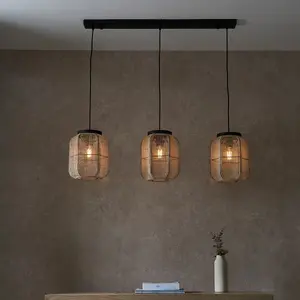 Luminosa Zaire Single Pendant Ceiling Lamp, Natural Linen, Matt Black