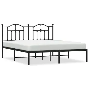 Berkfield Metal Bed Frame with Headboard Black 160x200 cm