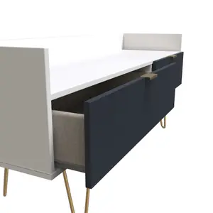 Linear Ready assembled Matt indigo & white Media unit with 2 drawers, (H)128cm x (W)51.5cm x (D)39.5cm