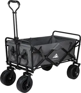 Heavy Duty Folding Wagon With Large Wheel Trolley Cart Outdoor Transport Trailer Foldable Outdoor Garden Utility Wagon Grey