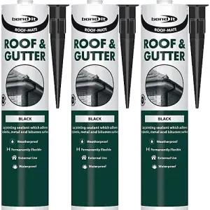 Bond It Roof-Mate, Roof and Gutter Sealant, Black, 310ml (Pack of 3)