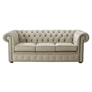 Chesterfield 3 Seater Shelly Pebble Leather Sofa Bespoke In Classic Style