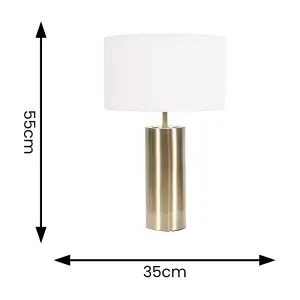 ValueLights Lexy Antique Brass Touch Table Lamp with White Drum Shade