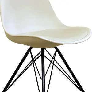 Soho Vanilla Plastic Dining Chair with Black Metal Legs