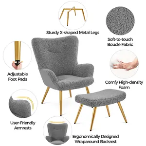 Yaheetech Grey Fabric Accent Armchair and Ottoman Set