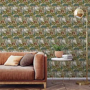 Grandeco Multicolour Elephant Forest Embossed Wallpaper