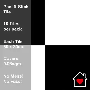 Floor Tile Plain 30.5x30.5cm Black & White 10 Tiles Per Pack