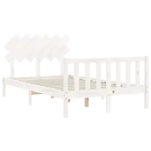 Berkfield Bed Frame with Headboard White Small Double Solid Wood