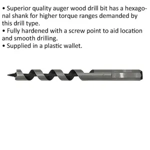 13 x 155mm Premium Hardened Auger Drill Bit with Hex Shank for Woodworking