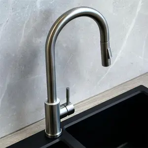 Liquida CT454BS Single Lever Pull Out Mono Mixer Brushed Steel Kitchen Mixer Tap